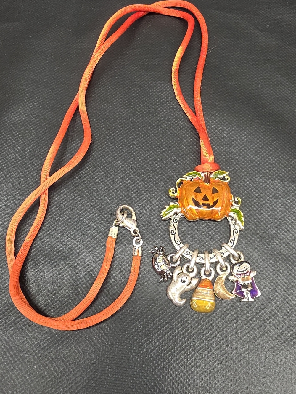 AJMC Halloween Pumpkin Charm Necklace Ghost Bat Candy Corn